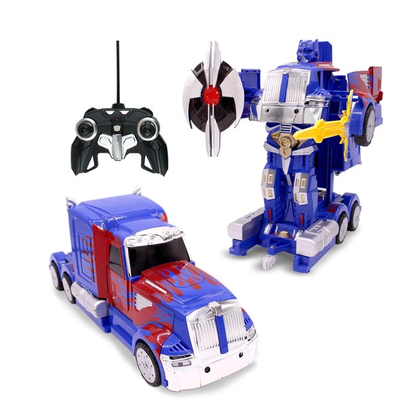 Family Smiles RC Toy Car Truck Transforming Robot Kids 8 - 12 years Remote Control Vehicle 1:14 Scale Blue