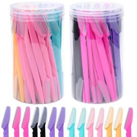 Eyebrow Razor with Container, 30pcs/set Eyebrow Trimmer, Facial Eye Brow Trimmer, Hair Removal Shaver, Safe Blades Trimming Tools Kit - Color: Pink green yellow, Specification: one-size