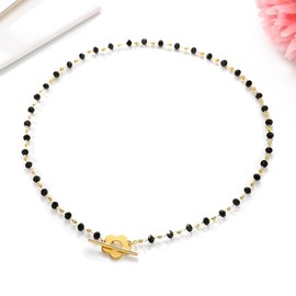 14K Gold Choker Necklace for Women – Waterproof Non-Tarnish | Adjustable Black Crystal Beaded Lariat Collar | Hypoallergenic Dainty Lightweight Trendy Layering Chain for Casual & Formal Outfits