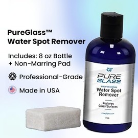 GT Tools PureGlass Water Spot Remover, Professional-Grade Glass Cleaner for Windshields, Windows & Shower Glass, Removes Hard Water Stains, Calcium, and Mineral Deposits, Scratch-Free Finish, 8 oz