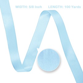 LoomJoyz Double Faced 5/8 inch Light Blue Satin Ribbon 100 Yards Satin Ribbon Ideal for Gift Wrapping Flower Bouquet Crafts Weddings Floral Arrangements & Bows