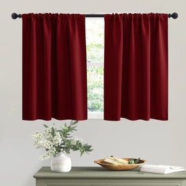 RYB HOME Blackout Curtains for Half Window Kitchen, Thermal Insulated Curtain Panels for Bedroom/Living Room, 42 x 36 inches Each Panel, Burgundy Red, 2 Panels