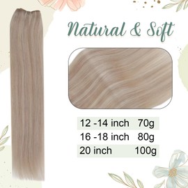 Easyouth Wire-on Real Hair Extensions, Secret Wire, Remy Brazilian Hair, 20 Inches, 100 g, Colour Ash Blonde Mix Yellow Blonde Extensions, Real Hair with Wire