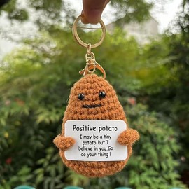 Potato Key, Positive Potato, Motivational Keychain, I May Be a Tiny Potato, (Green + dark coffee)