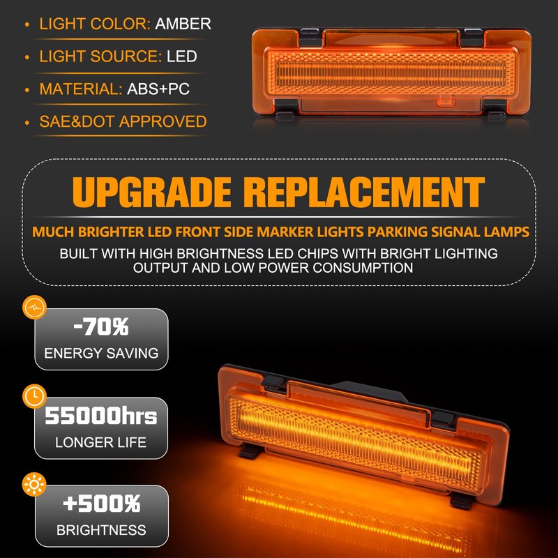 Gempro LED Side Marker Lights Compatible with 1982-1992 Chevy Camaro