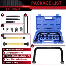 pexwo Valve Spring Compressor Set, 10-Piece Valve Spring Removal Tool & 2-Piece Valve Lappers, Small Engine Valve Spring Compressor, Designed for Motorcycle, ATV, Car