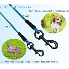 WYuZe 1/5", 1/3" Rope Dog Leash 6 Foot, Lightweight Sturdy Dog Walking Leash with Rotating Metal Clip, Multi-Color Pet Leash for Small Medium Dogs, Cats, Small Animals (1/5'' x 6 FT, Blue)