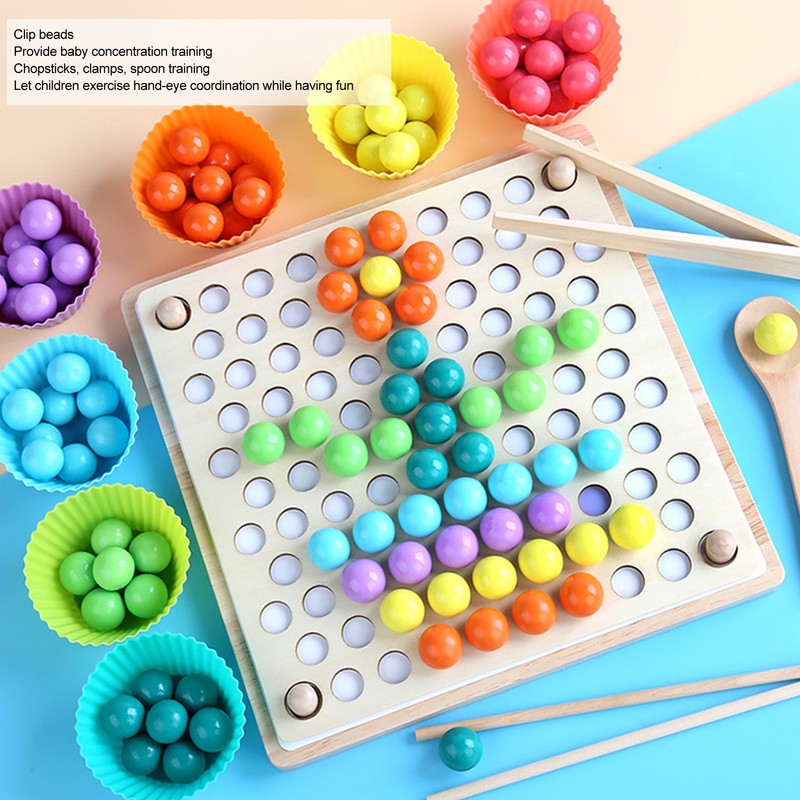 Children Wooden Clip Beads Puzzle Board Hands Brain Training Bead