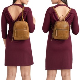 STILORD 'Lia' Small Daypack for Women Leather Backpack Vintage Handbag for City Walking Shopping XS Rucksack Bag Genuine Leather, Colour:taranto - brown