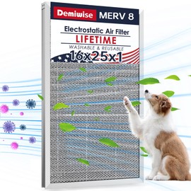 Demiwise 16x25x1 Electrostatic Air Filter, MERV 8 Reusable Aluminum AC/HVAC Furnace Filters, Washable Permanent Air Filter, Lasts a Lifetime, Easy to Clean (Actual Size:15.50x24.65x0.82)