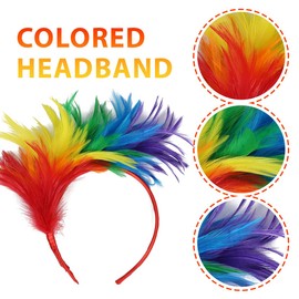 VONJUMA 1 x rainbow feather headpiece and 1 x feather fan carnival headpiece fascinators hair bands party headgear colourful feather headpiece pride hair accessories for carnival wedding