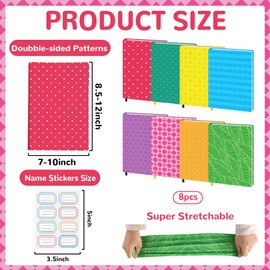 Jumbo Book Covers 8 Pack Reusable Fabric Book Cover Protective Books Covers 9 x 11 Inch Colorful Plaid Stretchable Books Sleeve Cover with Sticker for Most Hardcover Textbooks Up to 10 x 12.5 Inch