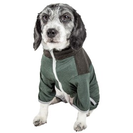 Pet Life ® Active 'Embarker' Heathered Performance 4-Way Stretch Two-Toned Full Body Warm Up