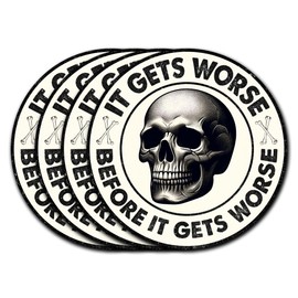 Pack 4PCS It Gets Worse Before It Gets Worse Sticker Funny Retro Skull Waterproof Vinyl Sarcasm Decals Decor Water Bottle Laptop Phone Tumbler Guitar Skateboard Car Bumper Gifts for Adult
