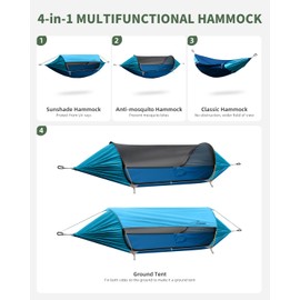 Travel Bird Camping Hammock Tent with Mosquito Net and Removable Sunshade, 4 in 1 Function, Lightweight Hanging Hammocks Tree Straps Swing, Bivvy Ground Tent for Outside, Hiking, and Travel