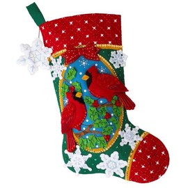 Bucilla, Christmas Cardinals 18" Felt Applique Stocking Making Kit, Perfect for DIY Needlepoint Arts and Crafts, 89483E