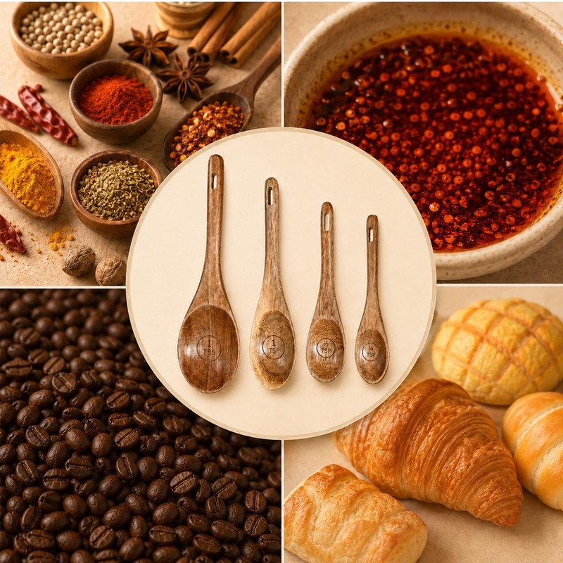 4PCS Wooden Measuring Spoons Set Natural Acacia Cute Measuring-Spoons 1