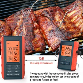 Wireless Meat Thermometer with 2 Propes for Grilling Kitchen Food Cooking Thermometer Digital Meat Thermometer Wireless for r Oven Outside Grill BBQ Accessories 100M/328ft Remote Range