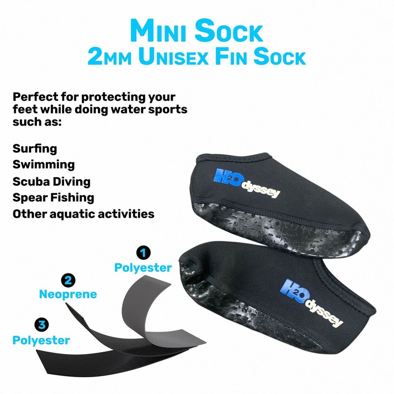 H2ODYSSEY 2mm Neoprene Snorkeling Fin Sock - Large- Fits Shoe