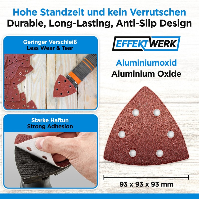 EffektWerk Delta Sandpapers (120 Pack 6 Holes) 93x93x93mm Triangular Sanding