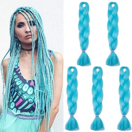 Braiding Hair Extension Synethtic Fiber African Twist Braids Hair Extensions Hairpieces 100g/pcs, 5pcs, Sky Blue