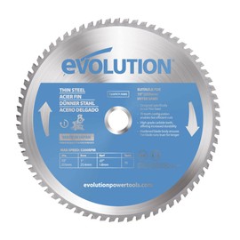 Evolution Power Tools T255TCT-70MS Mitre Saw Blade (AKA TCT Saw Blade) For Cutting Thin Steel - Carbide Tipped Metal Saw Blade Produces Virtually No Heat, Burrs or Sparks, 255 mm