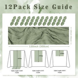 Paquete de 12 caminos de mesa de gasa rústica de tela de gasa de 10 pies, para boda, novia, baby shower, decoración de mesa, 20 x 120 pulgadas de largo, bohemio, traslúcido, decoración de mesa de
