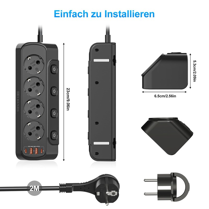 Power Strip with 4 Individual Switches, 4-Way Corner Socket Wall