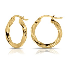 Hoops & Loops - Sterling Silver 15mm Twisted Click Top Hoop Earrings in Yellow Gold Flash Plated