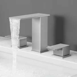 KES Bathroom Faucets for Sink 3 Hole - Waterfall Widespread Bathroom Sink Faucet - 8-Inch Vanity Faucet with cUPC Supply Lines - All SUS304 Stainless Steel, Brushed Finish, L4358LFF12-BS