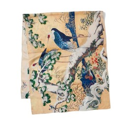 Metropolitan Museum of Art, Momoyama Cranes and Flowers Oversized Silk Shawl/Scarf, 72" x 31"
