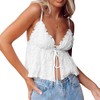 Women Tie Front Top Y2K Spaghetti Strap Ruffled Trim Flowy