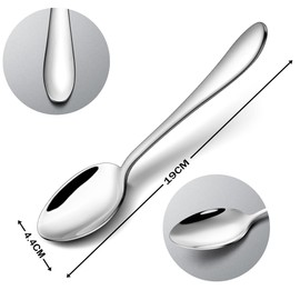 Joyfair 12 Piece Stainless Steel Soup Spoon Table Spoon Set, 19 cm Modern Large Spoon Set, Silver Cutlery Spoon Set for Home/Party/Restaurant, Highly Polished & Dishwasher Safe