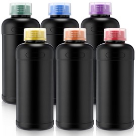 Honeydak 6 Pcs Black Darkroom Chemical Storage Bottles Sets 1000ml Plastic Reagent Bottles Wide Mouth Sample Containers with Six Colors Sealing Caps for Classrooms Laboratories Home Storage