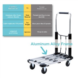 Foldable Push Cart Aluminum Alloy Platform Cart with 4-Wheel, 330-LB Capacity