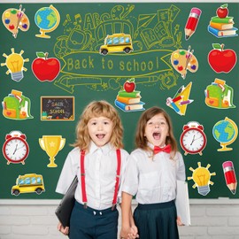 48Pcs Back to School Cutouts, Colorful First Day of School Cut-Outs School Bus Pencil Schoolbag Cutouts Welcome Back Paper Cut Outs for Home Office Classroom Bulletin Board Chalkboard Wall Decor