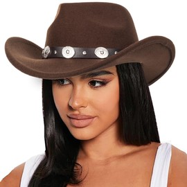 Western Outback Felt Cowboy Hat for Women Cowgirls Fedora Gus Hat Rodeo 22"-22.75" fit for M/L