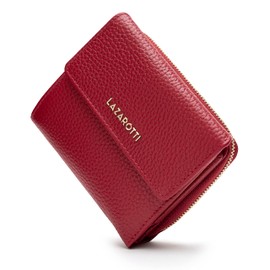 Lazarotti Bologna Women's Medium Leather Purse with Press Stud Fastening, Zip Compartment, 9 Card Slots, RFID Protection, 12 x 10 x 4 cm, red, Classic