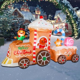 Christmas Inflatables Outdoor Decoration Inflatable Train with Gingerbread Candy Cane Giant Outdoor Indoor Blow Up LED Lighted Up Yard Lawn Garden Home Party Decor
