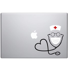 Stethoscope Decal, Nurse Decal, Doctor Decal Sticker, Car Truck Laptop Tumbler Wall Window Decor Vinyl Sticker (Black White and Red, 10")