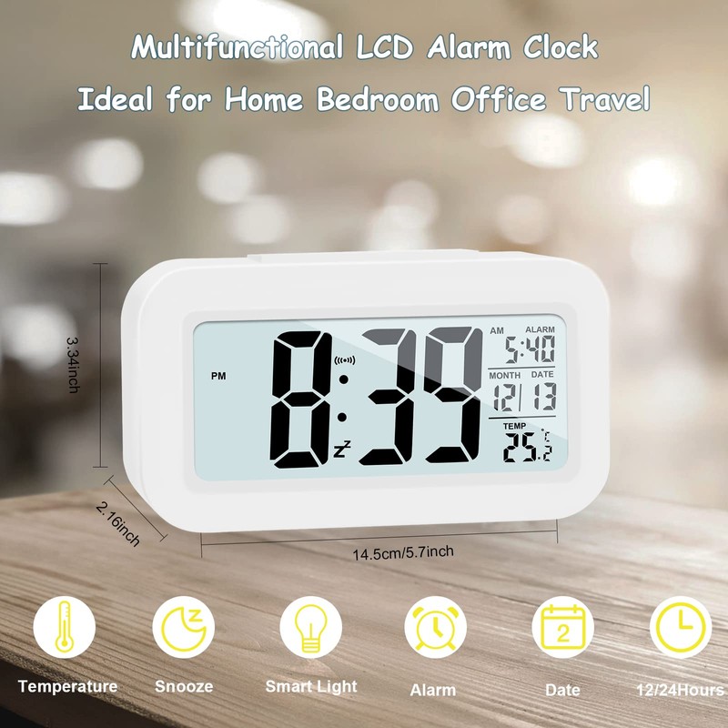 JOPHEK LCD Digital Alarm Clock, Travel Alarm Clock with Temperature