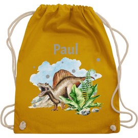 Geschenk mit Namen personalisiert by Shirtracer - Gym Bag Backpack - Dinosaur Gift Dino Gifts Dinos I, 13 Mustard Yellow, Unit size