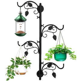 Rotating Window Plant Hanger Indoor and Outdoor, 4-Tier Wall Planters for Indoor Plants, Heavy-Duty Swivel Hanging Bracket, Hanging Plant Holder for Flower, Lamp, Bird Feeder and Wind Chime(Black)