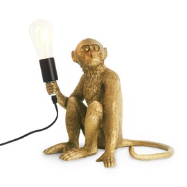 MUMENG Monkey Desk Lamp, Resin Table Lamps for Living Room, Gold Animal Lamp for Bedroom, Unique Fun Creative Table Light Office Bar Cafe Home Decor
