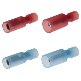 Round Connector 0.5-2.5 mm² Connector Nylon Insulation Sleeve Crimp Connector Blue or Red (Pack of 50, Red: Sleeve / 0.5-1.5 mm²)