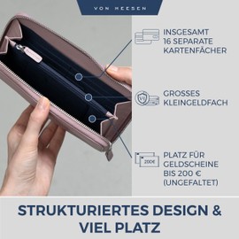 VON HEESEN Leather Wallet with RFID Protection - Wallet for Men and Women Made of Genuine Leather - Wallet with Coin Compartment - Wallet for Men and Women, lavender, 1 main compartment