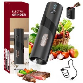 CIRCLE JOY Electric Pepper Mill Grinder, Top-Refill Rechargeable Black Pepper Grinder with Upgraded Large Capacity for Home BBQ, Adjustable Coarseness, Led Light