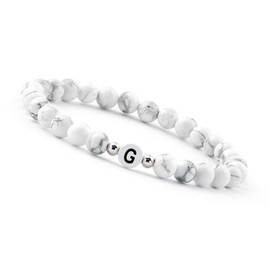GD GOOD.designs EST. 2015 ® Pearl Bracelet (Howlite White) with Letter - Friendship Bracelet for 2 (Gift for Couples), Silver Plated