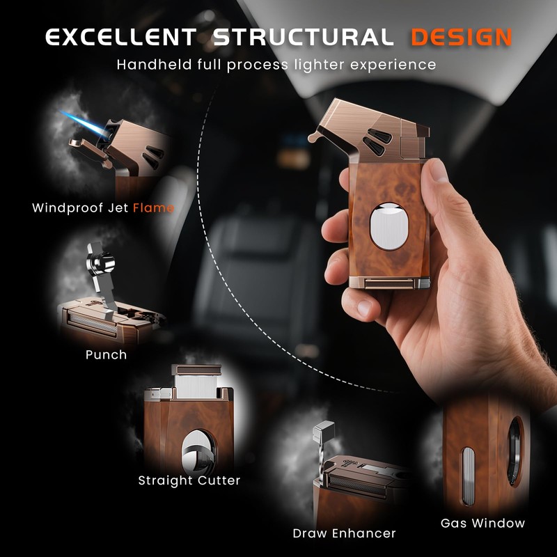 5-in-one Torch Lighter with Straight Tool, Built in Punch, Holder,