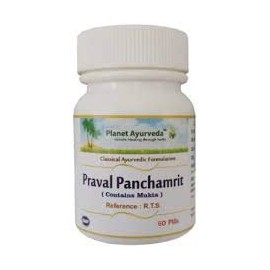PLANET AYURVEDA PRAVAL PANCHAMRIT Each Bottle Contains 60 Pills in IT.